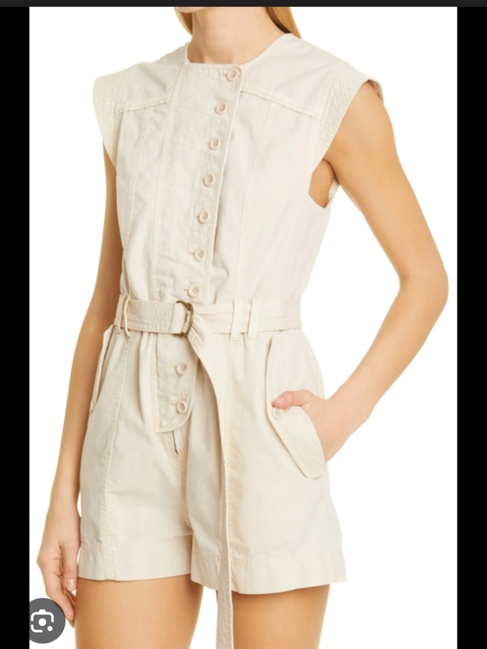 Ulla Johnson Sleeveless Belted Romper in Sand